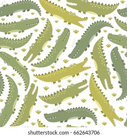Funny crocodiles seamless pattern. Vector illustration