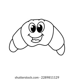 Funny croissant cartoon characters vector illustration. For kids coloring book.