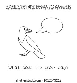 Funny crow kids learning game. Vector coloring book pages for children