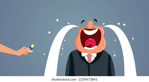 Funny Crying Businessman Comforted with a Toy Vector Cartoon. Grown up man having mommy issues in need for a pacifier