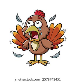 Funny Crying Cartoon Turkey Illustration - Emotional Thanksgiving Character