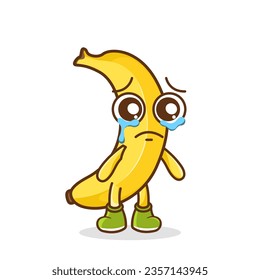 Divertido emoticono de llanto. personaje bananero con lágrimas en los ojos