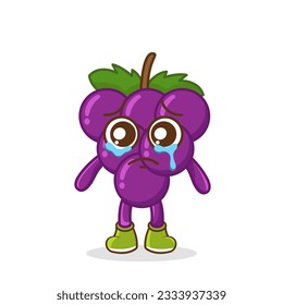 Divertido emoticono de llanto. personaje de uva con lágrimas en los ojos