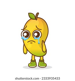 Divertido emoticono de llanto. personaje de mango con lágrimas en los ojos
