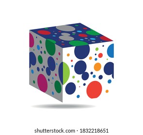 Funny cube with many colorful dots