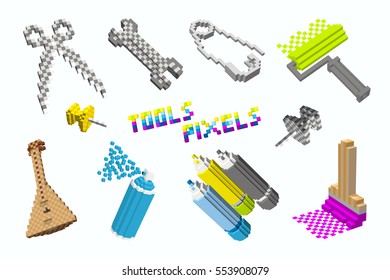 funny cubes art, 3D Icons/pixels tools/Tools for the vector design genius