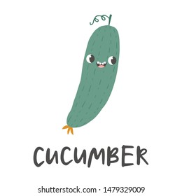 Funny cucumber. Cartoon style vector illustration.