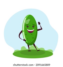 Funny cucumber character. Vector illustration in cartoon style for children.