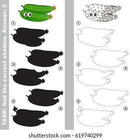 Funny Cucumber with different shadows to find the correct one, compare and connect object with it true shadow, the educational kid game with simple gaming level.