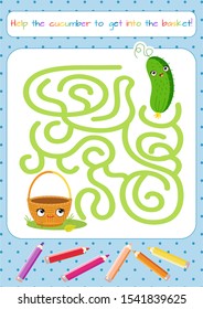 Funny cucumber. Maze. Coloring book. Educational game for children. Cartoon vector illustration