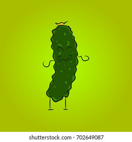 Funny cucumber on orange background . Cartoon vegetables.Vector illustration
