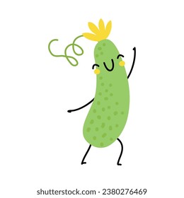 Funny Cucumber Vegetable Character with Cute Smiling Face Vector Illustration