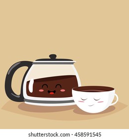 Funny cup of coffee and funny coffee pot. Friend forever. Vector illustration. Comic character