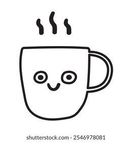 Funny cup of coffee. Vector hand drawn outline illustration. 