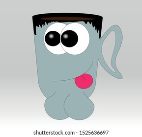 Funny cup with a stupid face in a cartoon style