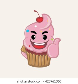 Funny cupcake cartoon with cherry. Cupcake cartoon vector illustration