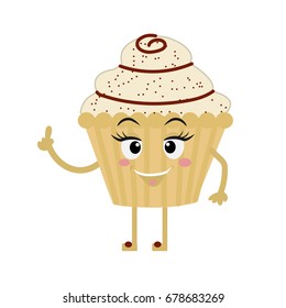 Funny cupcake face. Cartoon. Vector illustration. Sticker.