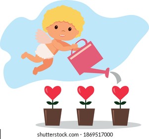 funny Cupid angels on a white isolated background for Valentine's day. Vector