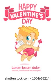 Funny cupid with bow and arrow aiming at someone. Cartoon illustration of a Valentine's Day. Vector