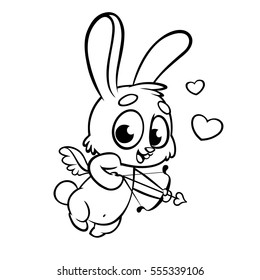Funny cupid with bow and arrow for coloring. Illustration of a Valentine's Day. Vector outlined illustration