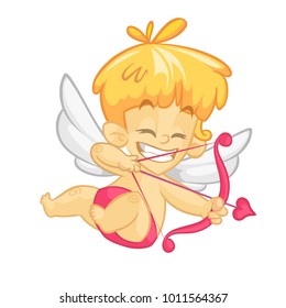 Funny cupid with bow and arrow. Illustration of a Valentine's Day. Vector. Isolated white