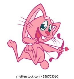 Funny cupid with bow and arrow. Illustration of a Valentine's Day. Vector. Isolated on white