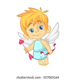Funny cupid cartoon character with bow and arrow. Vector illustration for Valentine's Day isolated on white. Great for cards and decoration