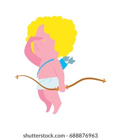Funny cupid character isolated icon. Happy valentine day symbol, lovely romantic angel vector illustration.