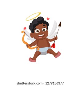 Funny cupid illustration. Kid, love, romantic, angel. Saint Valentines Day concept. Vector illustration can be used for topics like romantic, love, celebration, greeting card