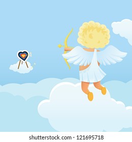 Funny cupid's shooting range Valentine's Day illustration