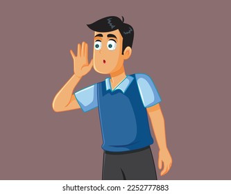 
Funny Curious Man Eavesdropping Vector Cartoon Illustration. Guy spying confidential secret communications by sneaking and peeping 
