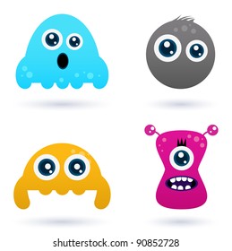 Funny curious monster set isolated on white