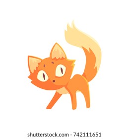 Funny curious red kitten, cute cartoon animal character vector Illustration
