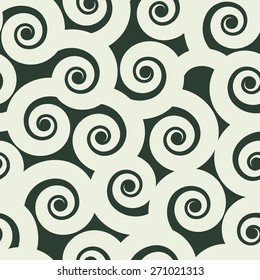 Funny curls seamless pattern, black and white vector background.