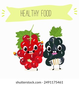 Funny currant character design. Fruit poster. Vector illustration. 