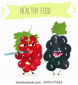 Funny currant character design. Fruit poster. Vector illustration. 