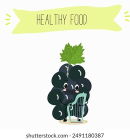 Funny currant character design. Fruit poster. Vector illustration. 