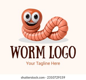Funny cute 3d cartoon worm. Fishing concept in cartoon style. Fishing day mascot.