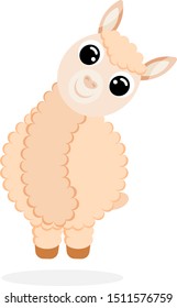 Funny cute alpaca. Cartoon character. Domestic animal. Flat vector stock illustration on white background