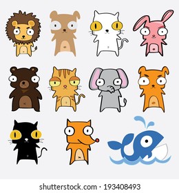 Funny cute animal cartoon vector set