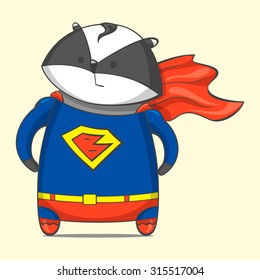 Funny Cute Animal Character Vector illustration Icon Set. Cartoon badger toy personages. Super hero.