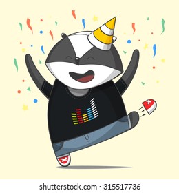 Funny Cute Animal Character Vector illustration Icon Set. Cartoon badger toy personages. Fun party dance.