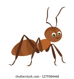 Funny cute ant isolated on white background. Vector illustration of cartoon character in flat style.