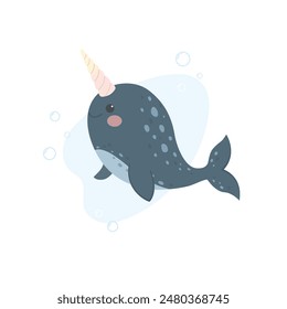 Funny cute arctic narwhal character