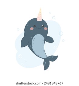 Funny cute arctic narwhal character