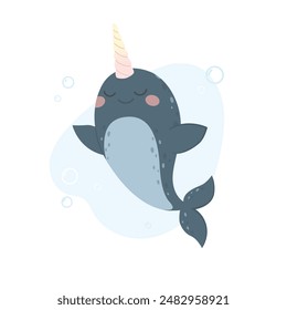 Funny cute arctic narwhal character