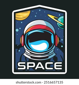 Funny Cute Astronaut Spaceship in Hand Drawn Vector Cartoon Illustration Design for sticker, badge, patch, banner, greeting card, invitation
