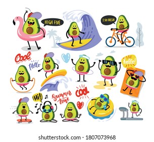 funny cute avocado large set with text