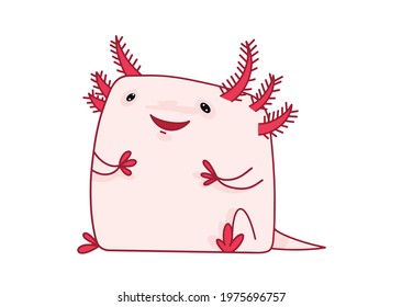 Funny cute axolotl isolated on white