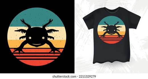 Funny Cute Axolotl Retro Sunset Vintage Axolotl T-Shirt Design